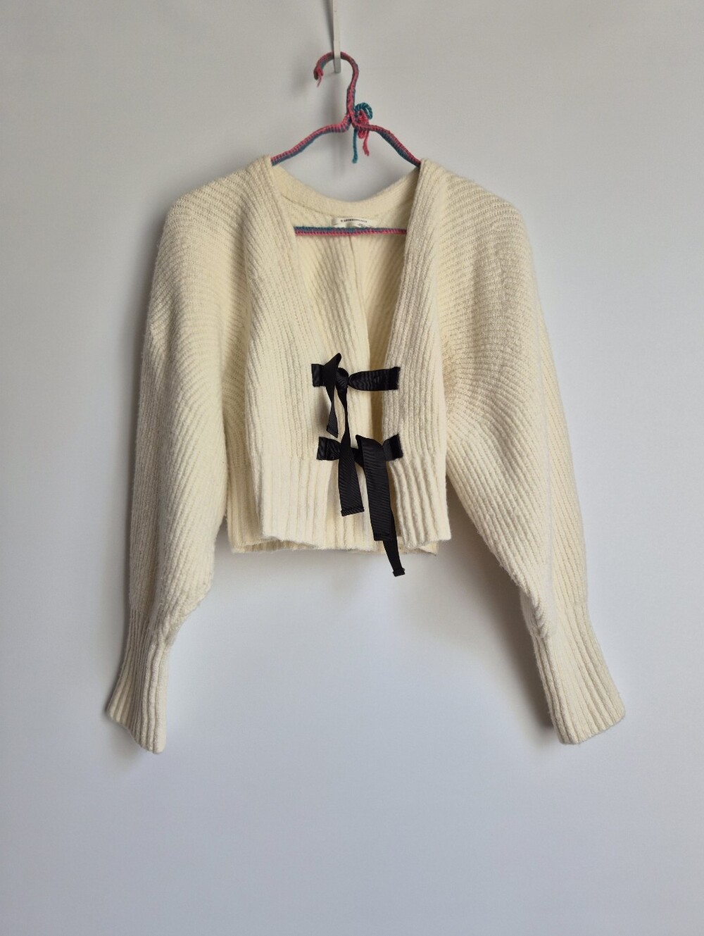 Anthropologie Rhea Bow Front Crop Cardigan Cream Wool Knit Size Small Coquette